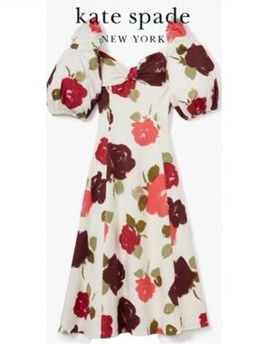 Floral Midi Summer Wedding Guest Dress Kate Spade Just Rosy Beau Size 14